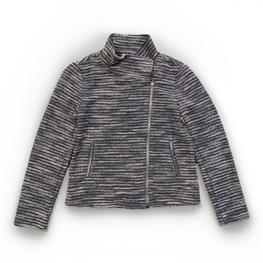 Ann Taylor LOFT Women’s Cropped Jacket Size S Gray Full Asymmetric Zip GUC